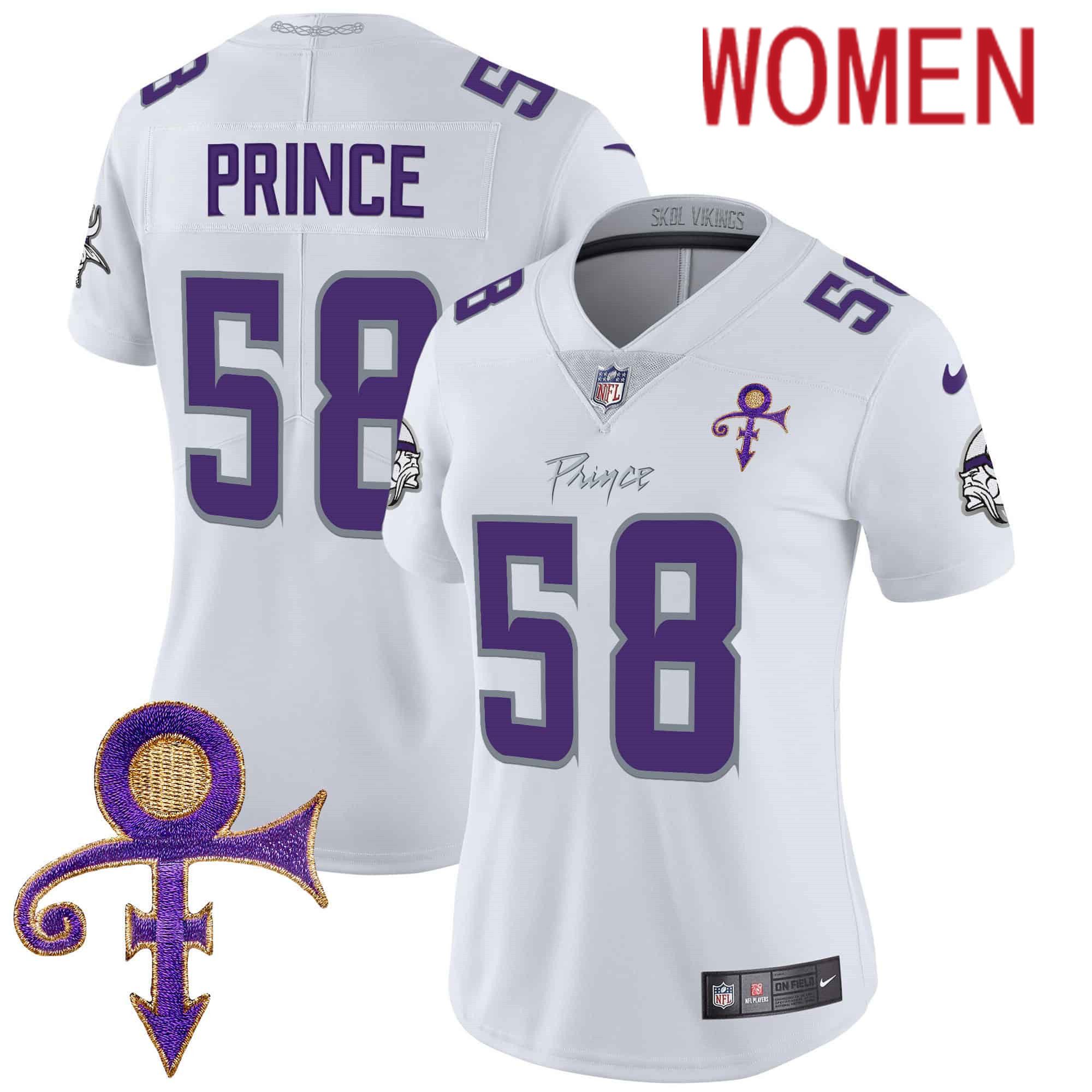 Women Minnesota Vikings 58 Prince White 2024 Nike Prince Vapor Limited NFL Jersey